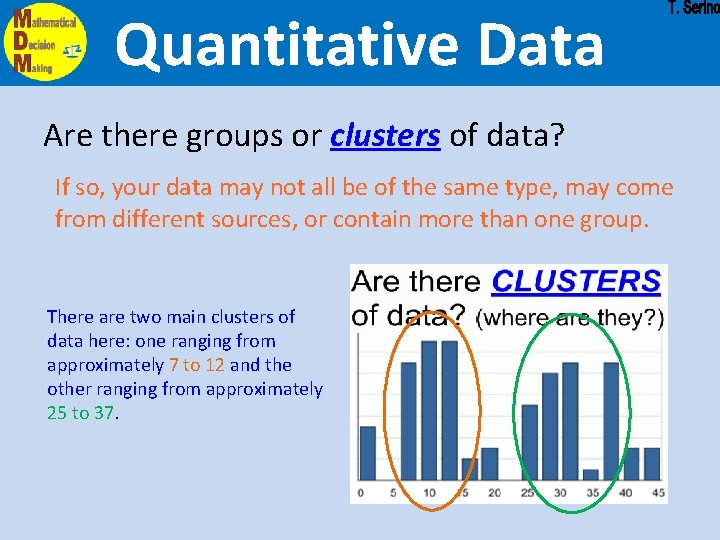 Quantitative Data Are there groups or clusters of data? If so, your data may