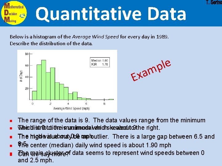Quantitative Data Below is a histogram of the Average Wind Speed for every day