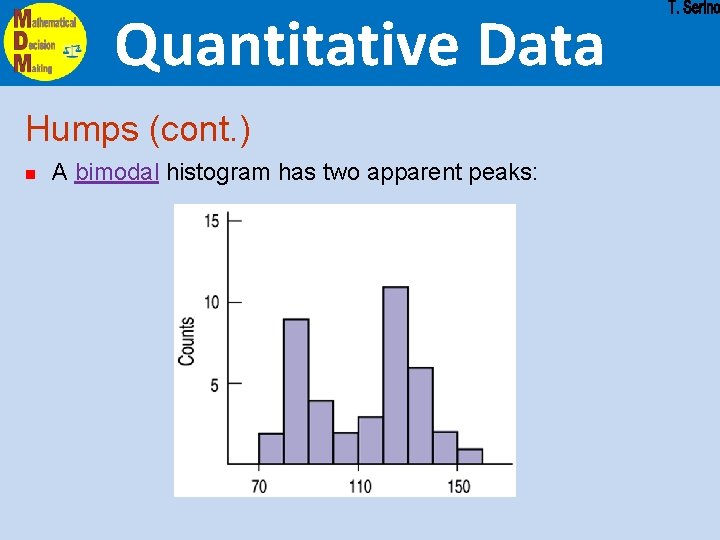 Quantitative Data Humps (cont. ) n A bimodal histogram has two apparent peaks: 