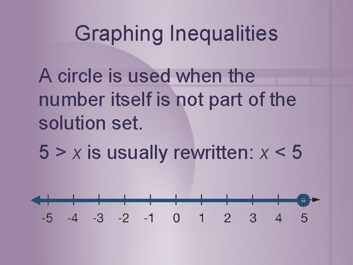Graphing Inequalities A circle is used when the number itself is not part of