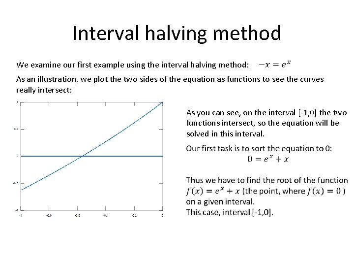 Interval halving method We examine our first example using the interval halving method: As