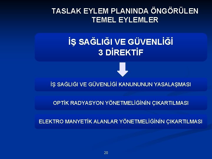 TASLAK EYLEM PLANINDA ÖNGÖRÜLEN TEMEL EYLEMLER İŞ SAĞLIĞI VE GÜVENLİĞİ 3 DİREKTİF İŞ SAĞLIĞI