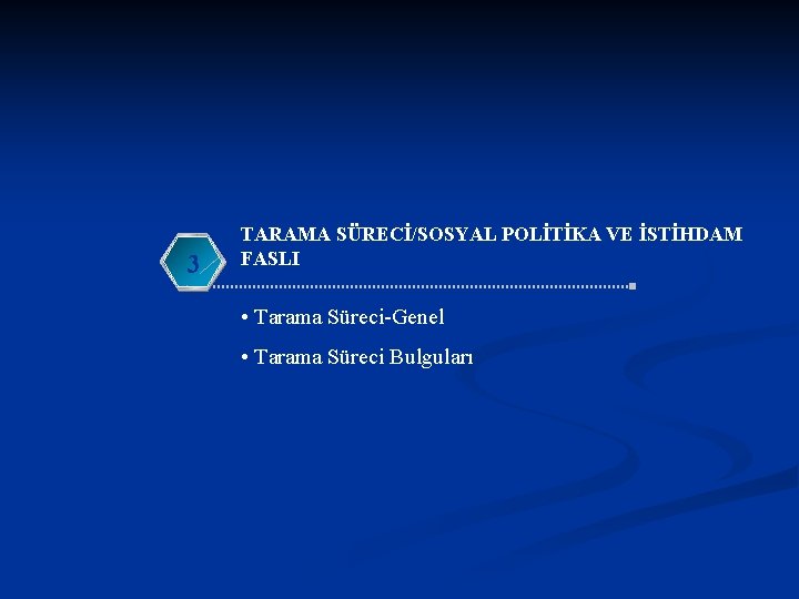 3 TARAMA SÜRECİ/SOSYAL POLİTİKA VE İSTİHDAM FASLI • Tarama Süreci-Genel • Tarama Süreci Bulguları