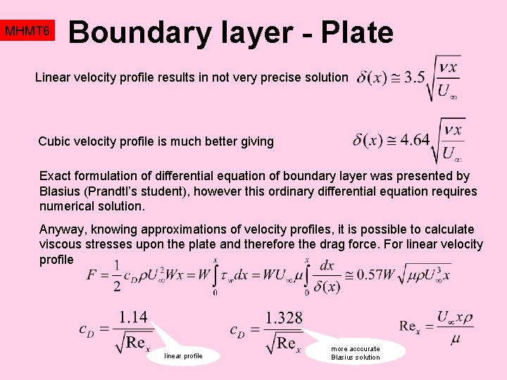 MHMT 6 Boundary layer - Plate Linear velocity profile results in not very precise