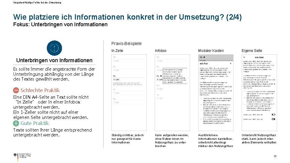 Vorgehen/Häufige Fehler bei der Umsetzung Wie platziere ich Informationen konkret in der Umsetzung? (2/4)