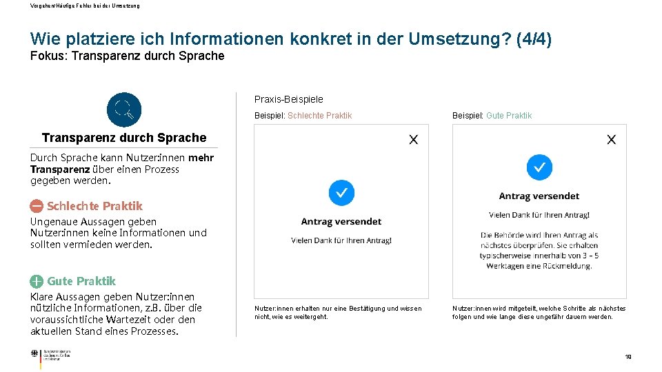 Vorgehen/Häufige Fehler bei der Umsetzung Wie platziere ich Informationen konkret in der Umsetzung? (4/4)