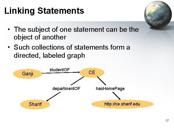 Linking Statements • The subject of one statement can be the object of another