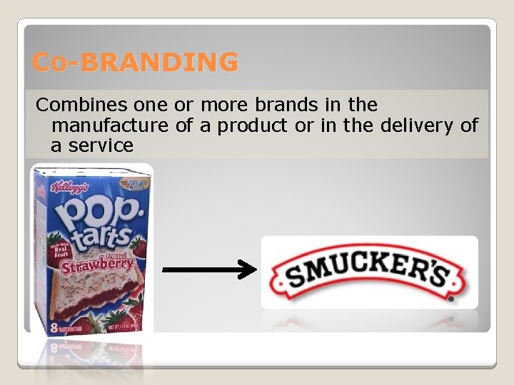 Co-BRANDING Combines one or more brands in the manufacture of a product or in