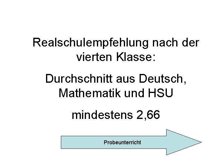 Realschulempfehlung nach der vierten Klasse: Durchschnitt aus Deutsch, Mathematik und HSU mindestens 2, 66