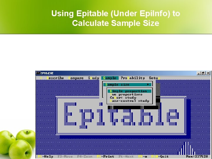 Using Epitable (Under Epi. Info) to Calculate Sample Size 