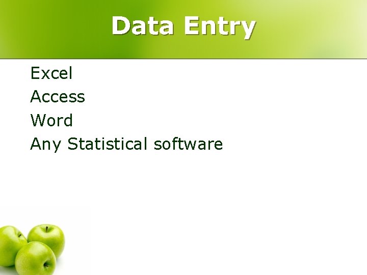 Data Entry Excel Access Word Any Statistical software 