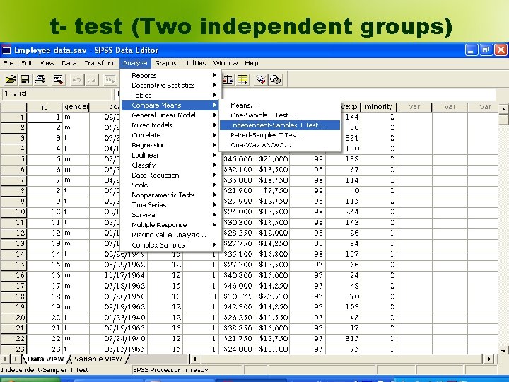 t- test (Two independent groups) 