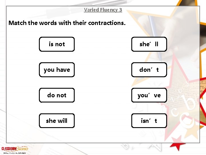 Varied Fluency 3 Match the words with their contractions. © Classroom Secrets Limited 2019