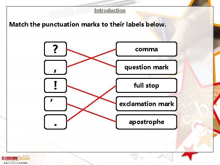 Introduction Match the punctuation marks to their labels below. © Classroom Secrets Limited 2019