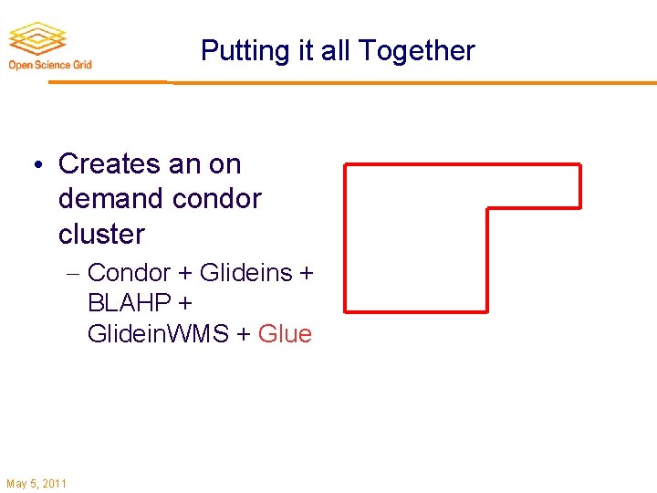 Putting it all Together • Creates an on demand condor cluster Condor + Glideins