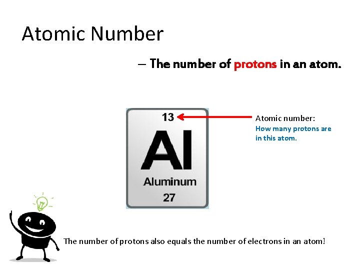 Atomic Number – The number of protons in an atom. Atomic number: How many