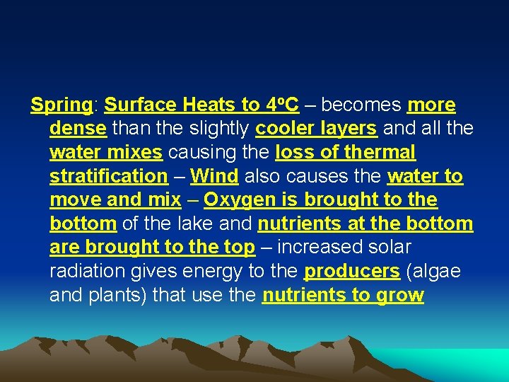 Spring: Surface Heats to 4 o. C – becomes more dense than the slightly