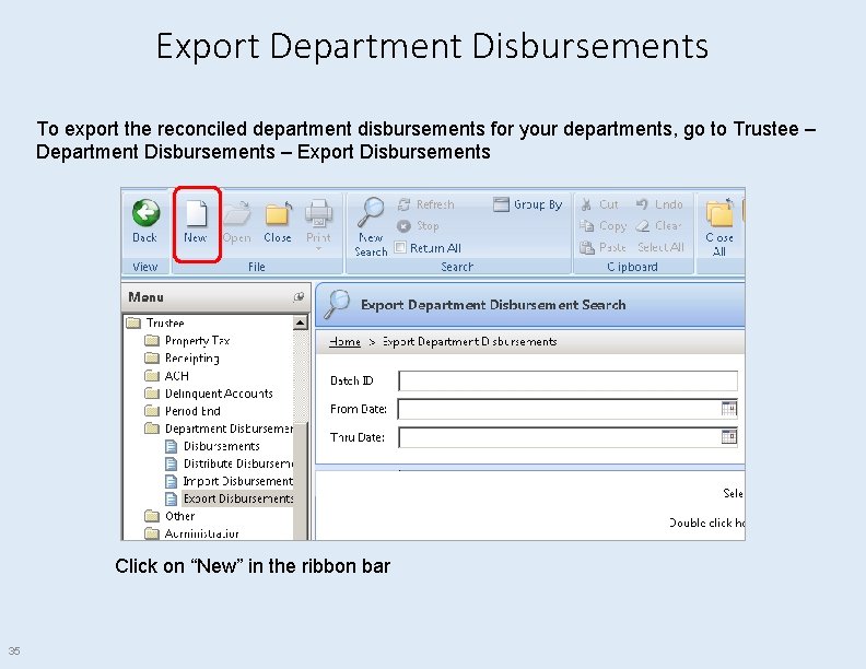 Export Department Disbursements To export the reconciled department disbursements for your departments, go to
