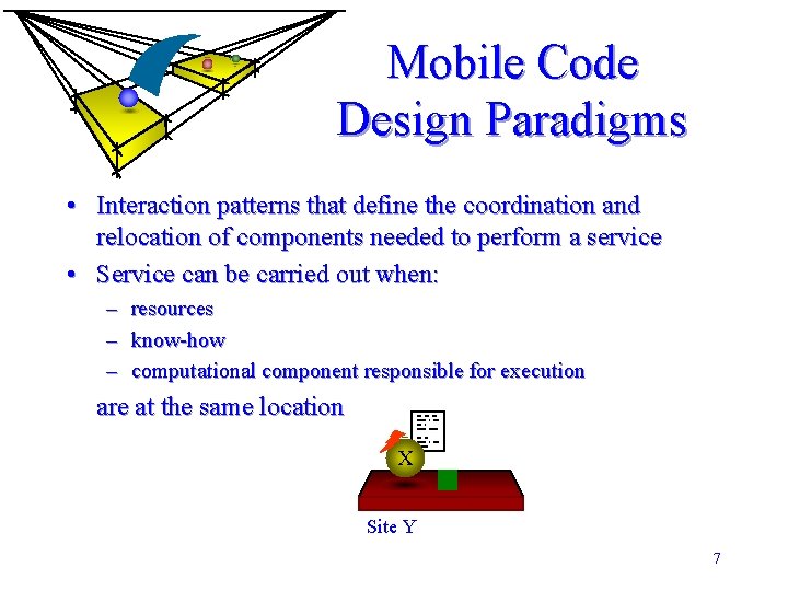 Mobile Code Design Paradigms • Interaction patterns that define the coordination and relocation of