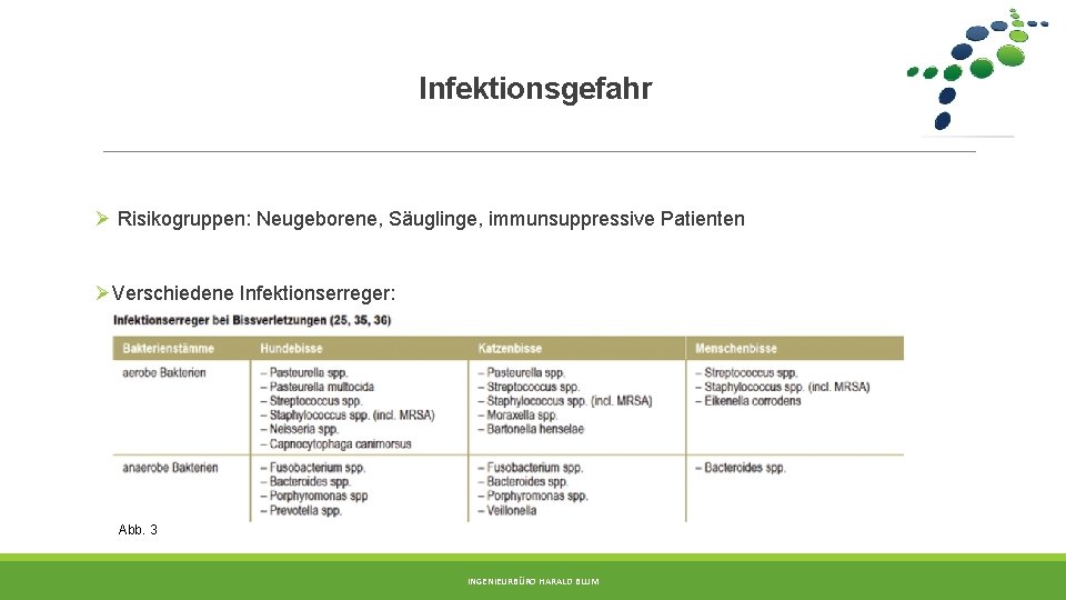 Infektionsgefahr Ø Risikogruppen: Neugeborene, Säuglinge, immunsuppressive Patienten ØVerschiedene Infektionserreger: Abb. 3 INGENIEURBÜRO HARALD BLUM