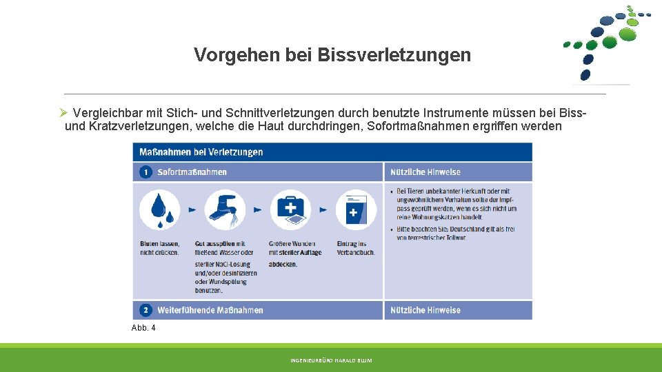 Vorgehen bei Bissverletzungen Ø Vergleichbar mit Stich- und Schnittverletzungen durch benutzte Instrumente müssen bei