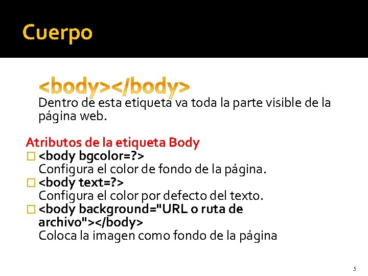 Cuerpo Dentro de esta etiqueta va toda la parte visible de la página web.