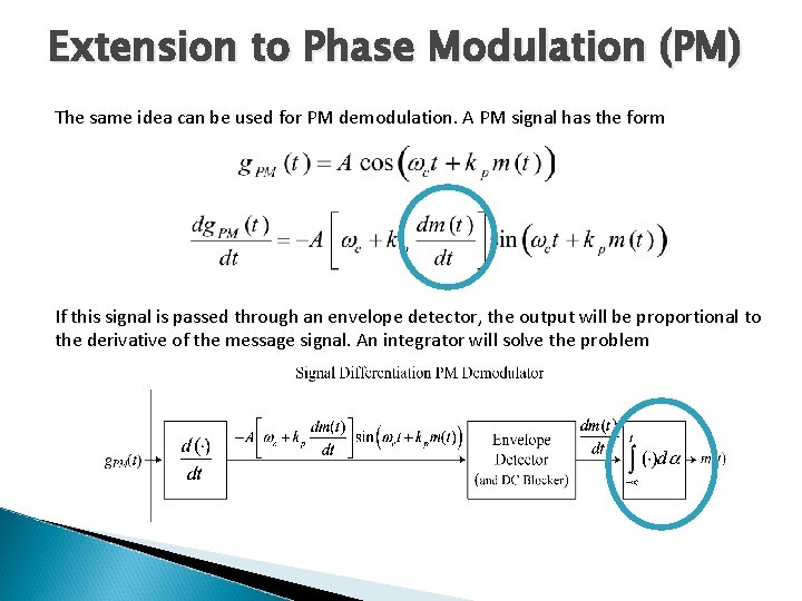 Extension to Phase Modulation (PM) The same idea can be used for PM demodulation.