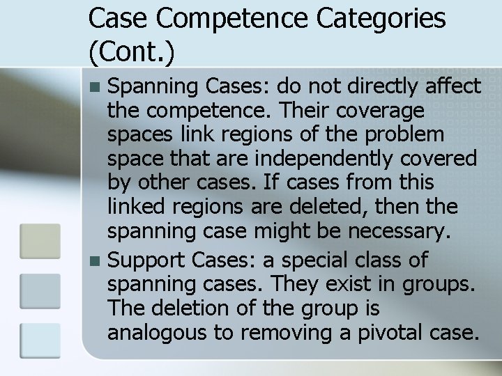 Case Competence Categories (Cont. ) Spanning Cases: do not directly affect the competence. Their