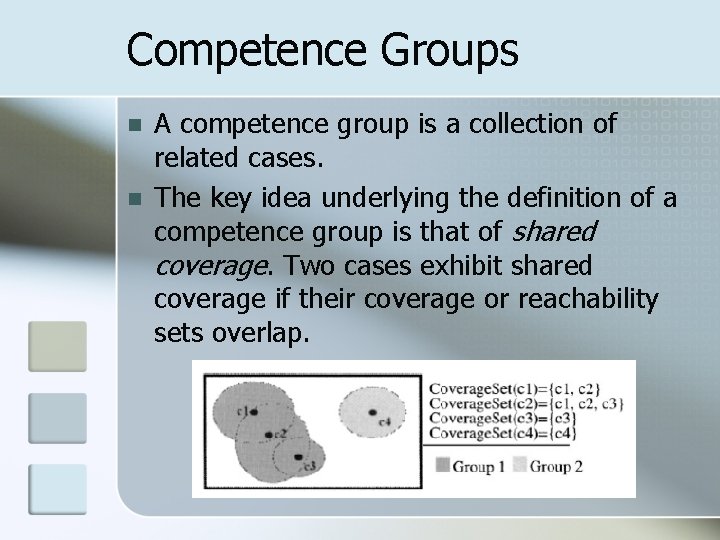 Competence Groups n n A competence group is a collection of related cases. The