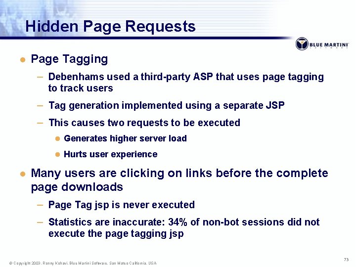 Hidden Page Requests l Page Tagging – Debenhams used a third-party ASP that uses