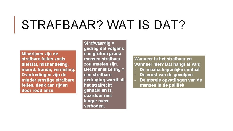 STRAFBAAR? WAT IS DAT? Misdrijven zijn de strafbare feiten zoals diefstal, mishandeling, moord, fraude,