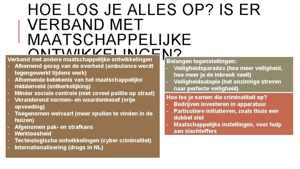 HOE LOS JE ALLES OP? IS ER VERBAND MET MAATSCHAPPELIJKE ONTWIKKELINGEN? Verband met andere