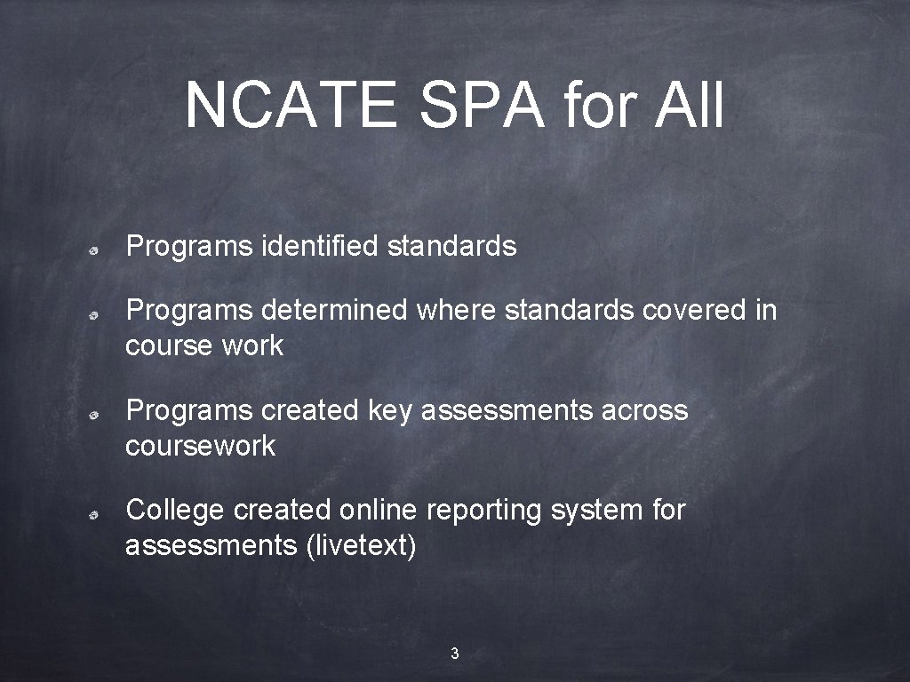 NCATE SPA for All Programs identified standards Programs determined where standards covered in course