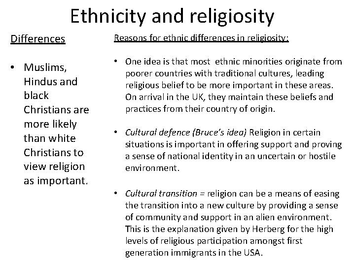 Ethnicity and religiosity Differences Reasons for ethnic differences in religiosity: • Muslims, Hindus and