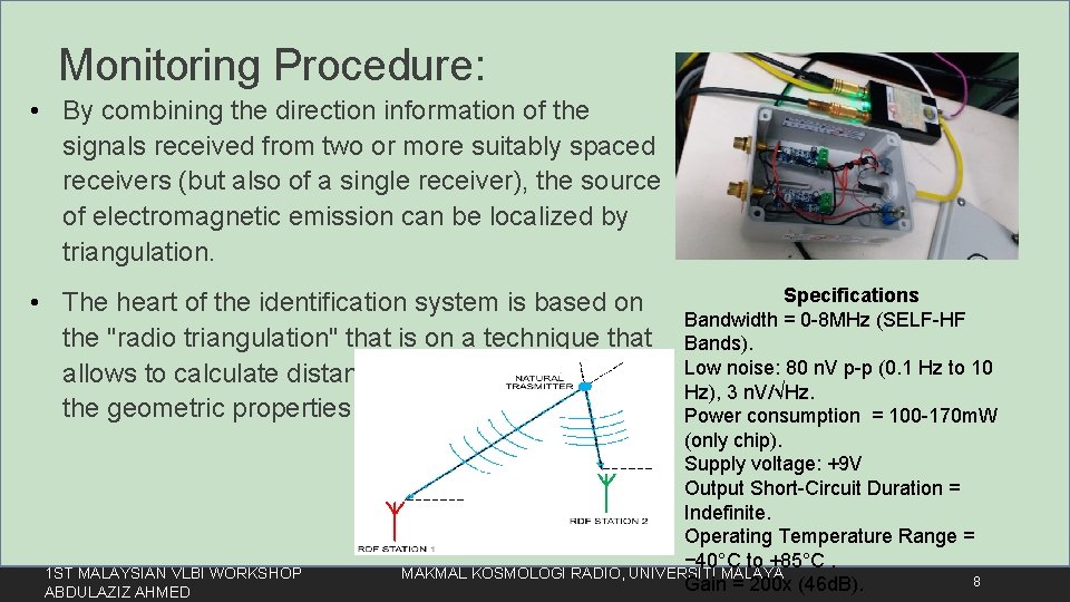Monitoring Procedure: • By combining the direction information of the signals received from two