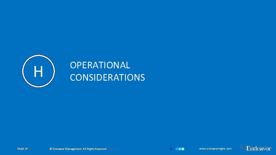 H PAGE 3737 PAGE OPERATIONAL CONSIDERATIONS © Endeavor Management. All Rights © Endeavor Management.