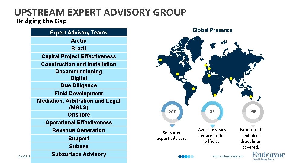 UPSTREAM EXPERT ADVISORY GROUP Bridging the Gap Global Presence Expert Advisory Teams PAGE 6