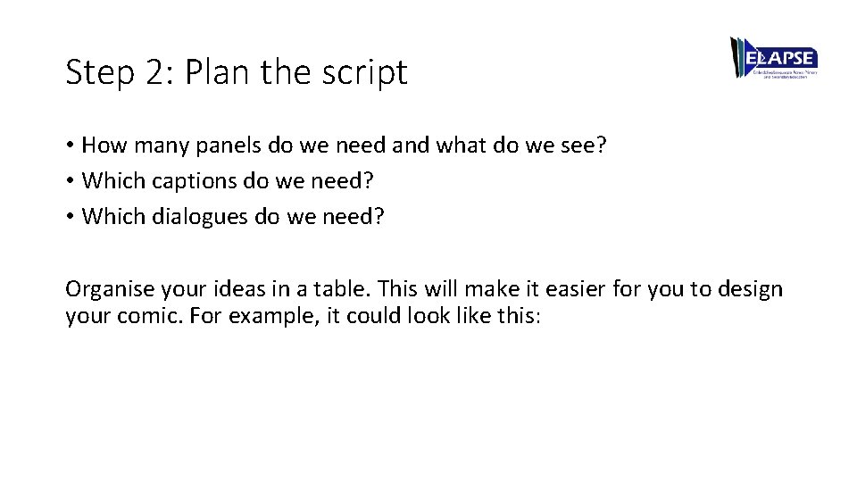 Step 2: Plan the script • How many panels do we need and what
