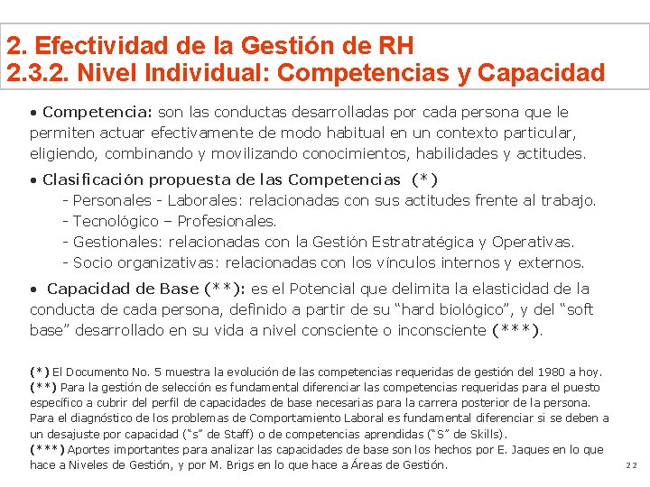 2. Efectividad de la Gestión de RH 2. 3. 2. Nivel Individual: Competencias y