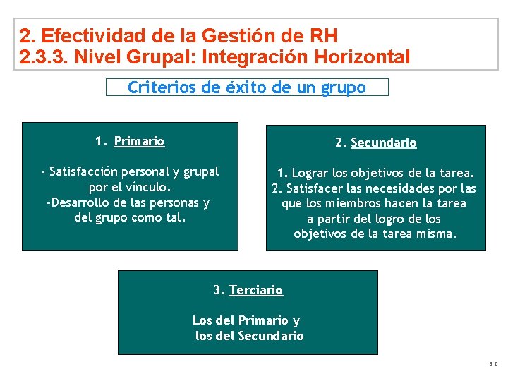 2. Efectividad de la Gestión de RH 2. 3. 3. Nivel Grupal: Integración Horizontal