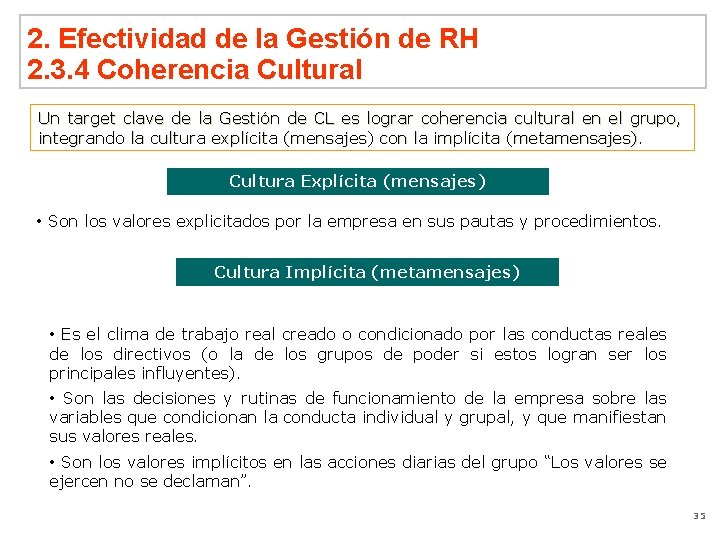 2. Efectividad de la Gestión de RH 2. 3. 4 Coherencia Cultural Un target