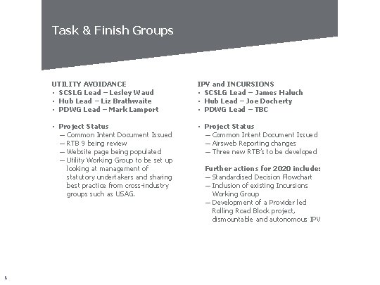 Task & Finish Groups 6 UTILITY AVOIDANCE • SCSLG Lead – Lesley Waud •