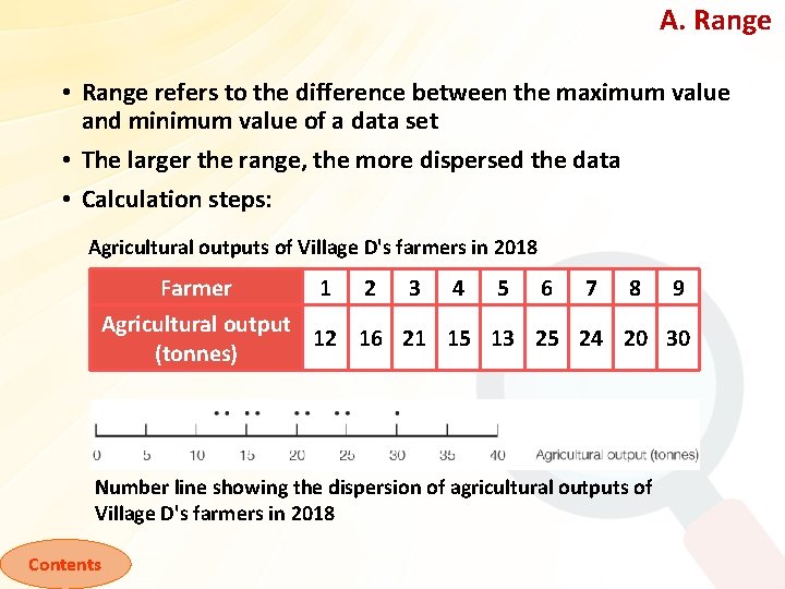 A. Range • Range refers to the difference between the maximum value and minimum