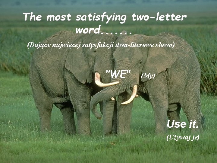 The most satisfying two-letter word. . . . (Dające najwięcej satysfakcji dwu-literowe słowo) "WE"
