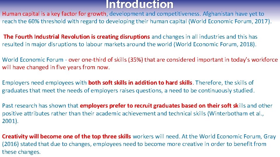 Introduction Human capital is a key factor for growth, development and competitiveness. Afghanistan have