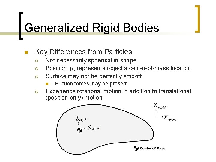 Generalized Rigid Bodies n Key Differences from Particles ¡ ¡ ¡ Not necessarily spherical