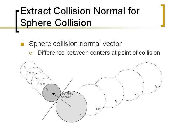 Extract Collision Normal for Sphere Collision n Sphere collision normal vector ¡ Difference between