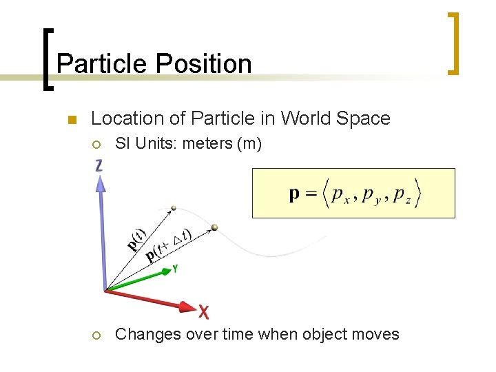 Particle Position n Location of Particle in World Space ¡ SI Units: meters (m)