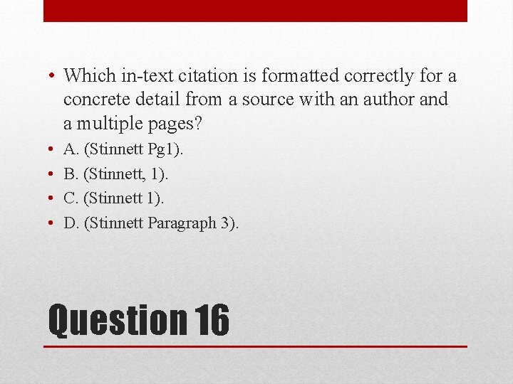  • Which in-text citation is formatted correctly for a concrete detail from a
