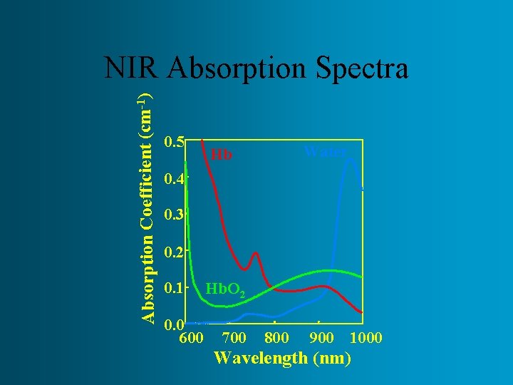 -1 Absorption Coefficient (cm ) NIR Absorption Spectra 0. 5 Water Hb 0. 4